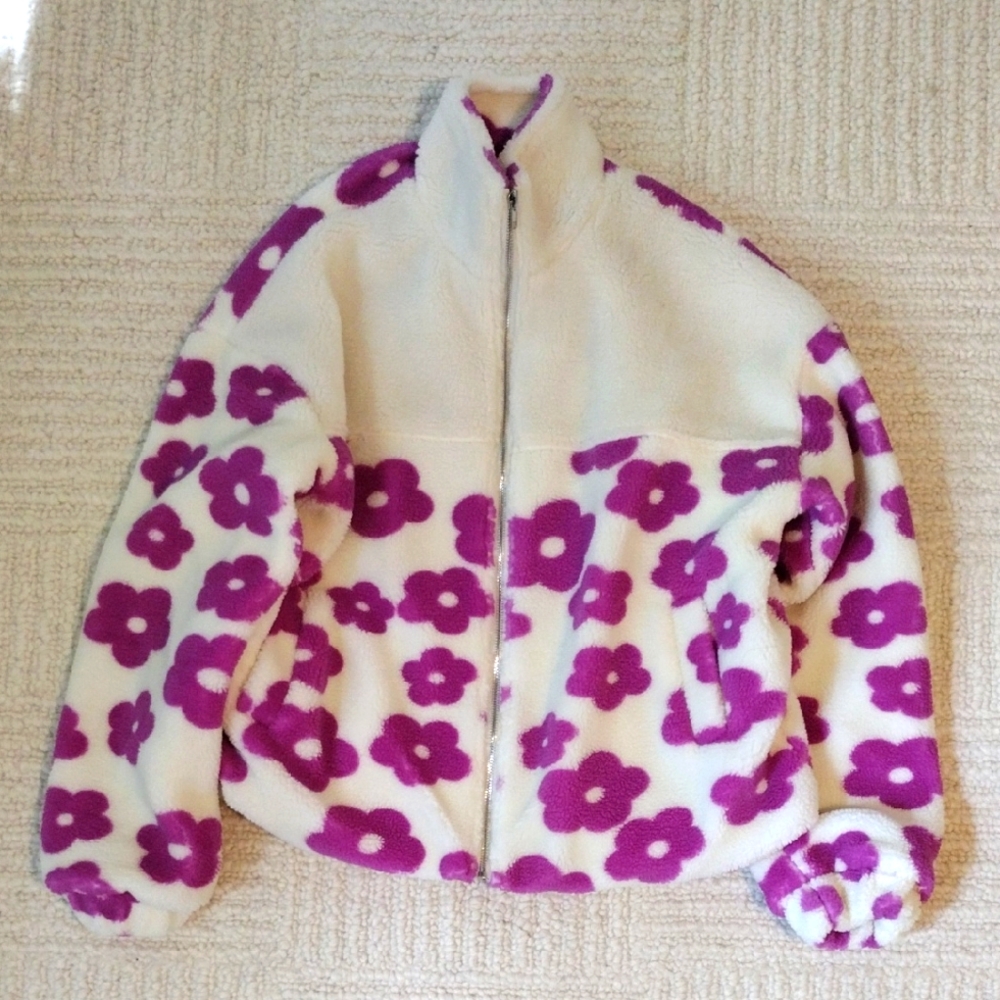 PrettyLittleThing Purple Floral Teddy Jacket